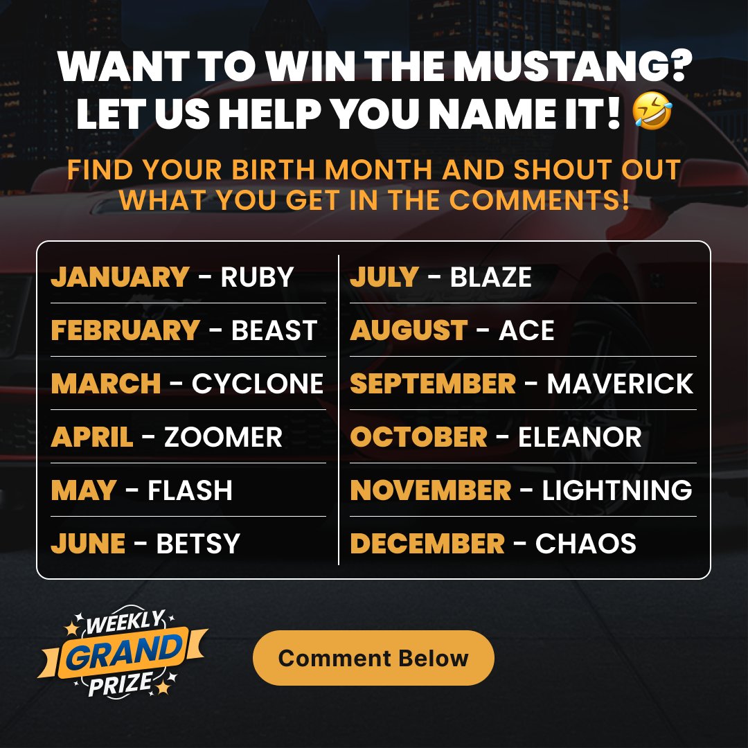 Did we do a good job? Let us know if you’d keep that name and don’t forget to claim your FREE entries to win the Ford Mustang® GT Premium Fastback this week (or take the $51,510): bit.ly/44IsIeP