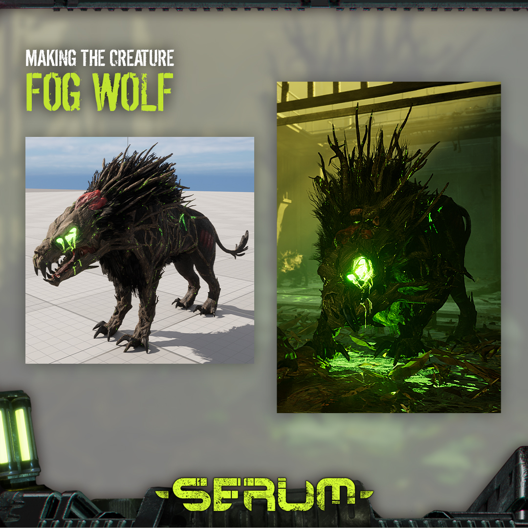 With the upcoming early access on Steam we'd like to give you more insights on our beloved creatures. First up: The Fog Wolf. From quick sketch to the final look. 🎨👀 What do you think about this design? 😮 #ConceptArts #BeforeAndAfter #BehindTheScenes #SerumGame
