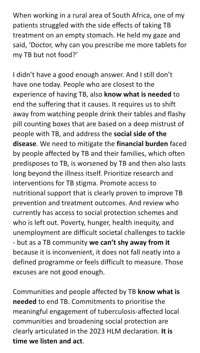 My contribution to today’s Town Hall ⬇️ (click to view full text) What do you see as community-led actions needed to operationalise the 2023 UN High Level Meeting on TB?