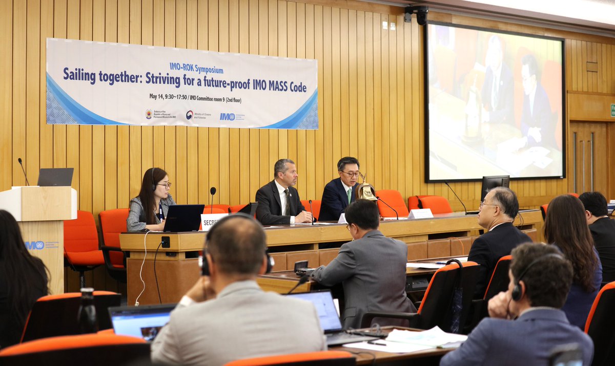 Today's symposium on #AutonomousShipping, co-organized by IMO and the Republic of Korea, explores the evolving technology of Maritime Autonomous Surface Ships (MASS) and IMO's work to develop a Code to regulate the operation of such ships. Watch live: tinyurl.com/bdn7axzn