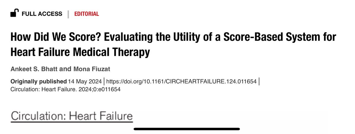 How can we best optimize HF medical therapy? ❗️New Editorial from the HFC in @CircHF where @ankeetbhatt and @mfiuzat evaluate score-based system use in HF management ❗️ Download the Full Text PDF ⬇️ ahajournals.org/doi/10.1161/CI…