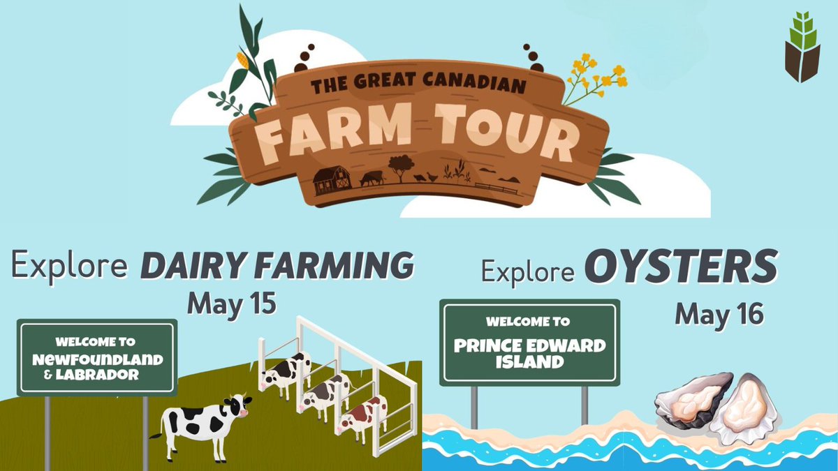 🗺 Don't miss the next stops on The Great Canadian Farm Tour Season 3! 🚜Tomorrow, May 15th, we'll be exploring dairy farming in Newfoundland and Labrador, followed by a trip to PEI on May 16th to learn about oyster farming. Register now to join live 🔗bit.ly/GCFTseason3
