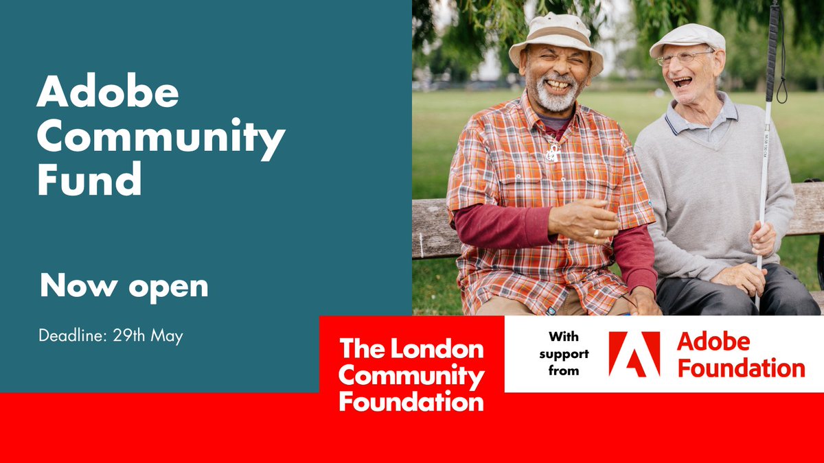 📢 New funding opportunity! Adobe Community Fund will support disability charities & community organisations - especially Deaf & Disabled People's Organisations (DDPOs) - with two-year funding, focusing on digital & creative inclusion. Apply by 29th May: londoncf.org.uk/grants/adobe-c…