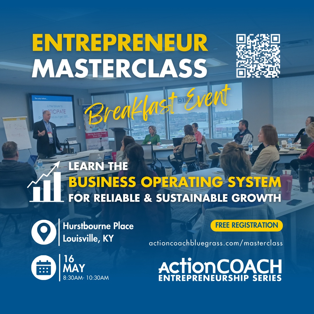 Business owners - join us for breakfast on May 16 in Louisville!

Sign up: actioncoachbluegrass.com/masterclass/

#businesscoach #actioncoach #businessowners #entrepreneurs #louisvillebusiness #louisvilleevents #louisvillebusinessowners #kentuckybusiness #entrepreneurship