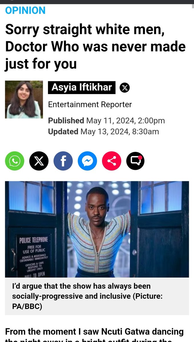 Wankstain complains about Doctor Who being black and gay, that's racism and homophobic.

Liberals release an article that is racist, misandrist and Heterosexism.

2 sides of the same coin who love spreading division and hate.