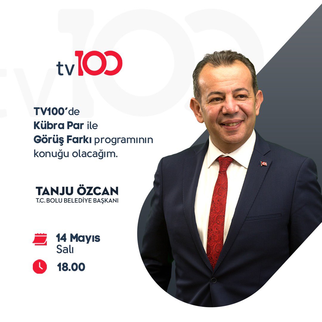 Bu akşam Saat:18.00’da TV100’de yayınlanan “Kübra Par ile Görüş Farkı” programının canlı yayın konuğu olacağım. İzlemeniz dileğiyle. Canlı yayın linki; tv100.com/canli-yayin