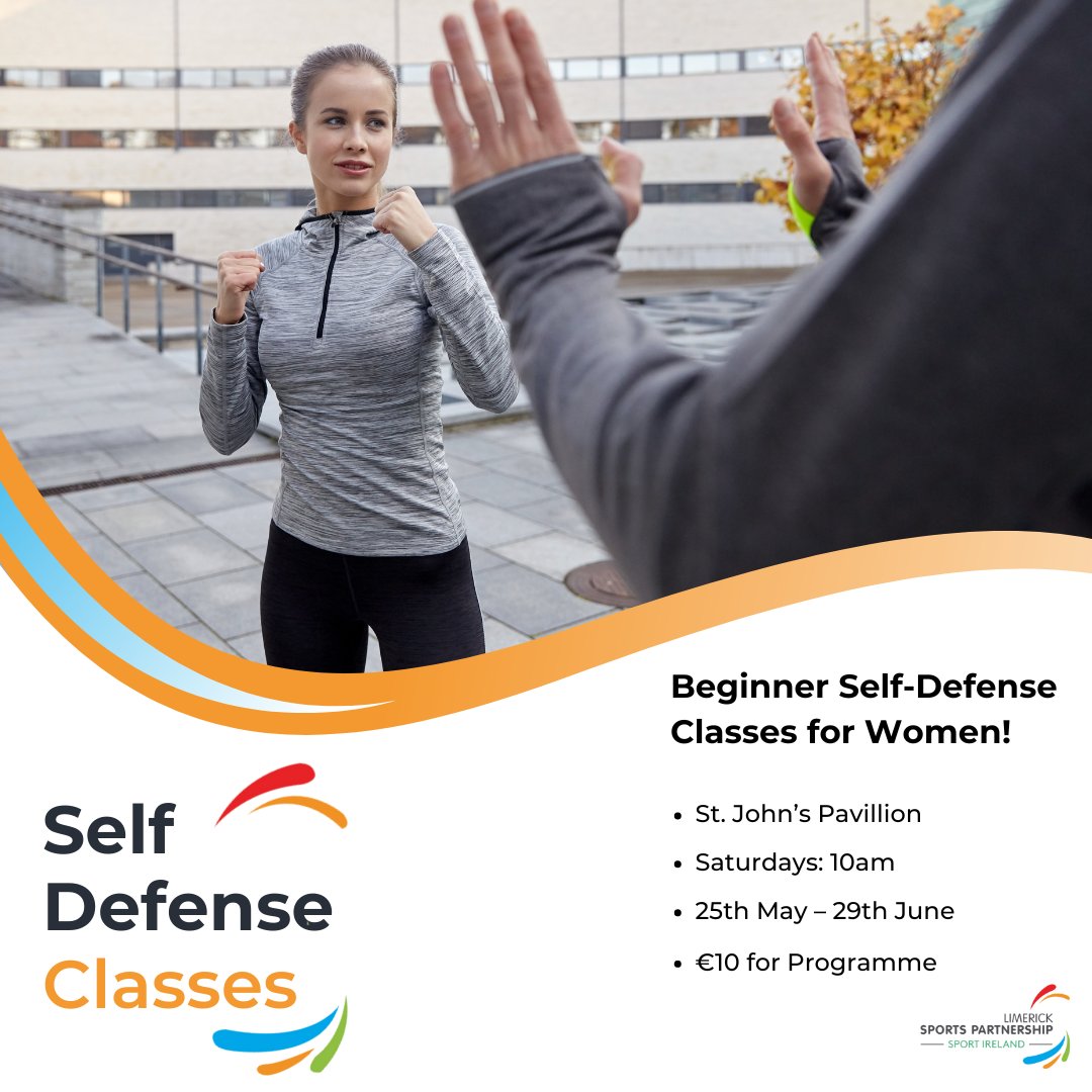 Self-Defense classes for Women! 💃✨ 📍 St. Johns Pavillion 📆 Saturdays: 25th May – 29th June ⏰ 10 – 11am 💶 €10 for programme 🔗limericksports.ie/event/introduc… @Limerick_ie @GarryowenHub @sportireland @HealthyLimerick @limericknow #DanceFitness #ActiveLimerick