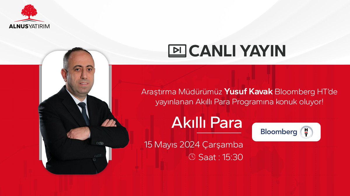 Araştırma Müdürümüz Yusuf Kavak Bloomberg HT’de, Akıllı Para Programı'na konuk oluyor. 🗓️ 15.05.2024 🕗 15.30 #bloomberg #bloomberght #alnusyatirim #akıllıpara #borsa #yatırım #borsaistanbul #halkaarz #viop