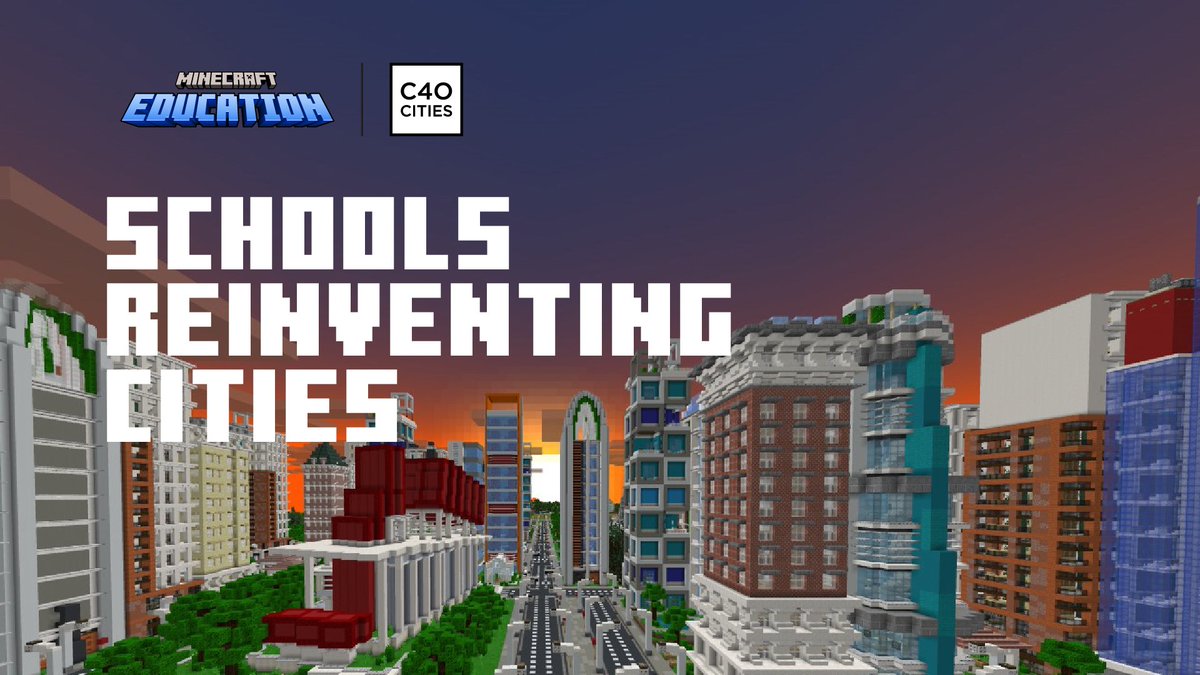 🏗️🌍 Are your students ready to #buildabetterworld? Join the #MinecraftEdu Schools #ReinventingCities challenge! Schools around the world have joined in reimagining their communities, now yours can, too! 🌱🏙️ Learn more at msft.it/6012YXkey @C40Cities #PBL #Esports