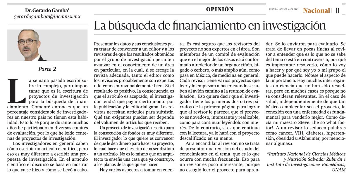 En mi editorial de la semana en @LaCronicaDeHoy continúa el asunto sobre cómo escribir en la búsqueda de financiamiento. Espero sea de utilidad.