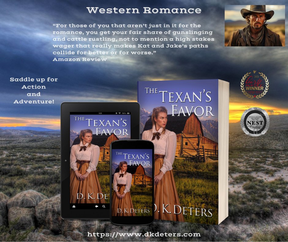 THE TEXAN'S FAVOR '...Kat and Jake’s paths collide for better or for worse.” books2read.com/The-Texans-Fav… tinyurl.com/TTF-Amazon-US tinyurl.com/TTF-Amazon-AU tinyurl.com/TTF-Amazon-CA tinyurl.com/TTF-Amazon-UK #readingcommunity #BookBoost #westernromance #frontier #Western #oldwest #nook