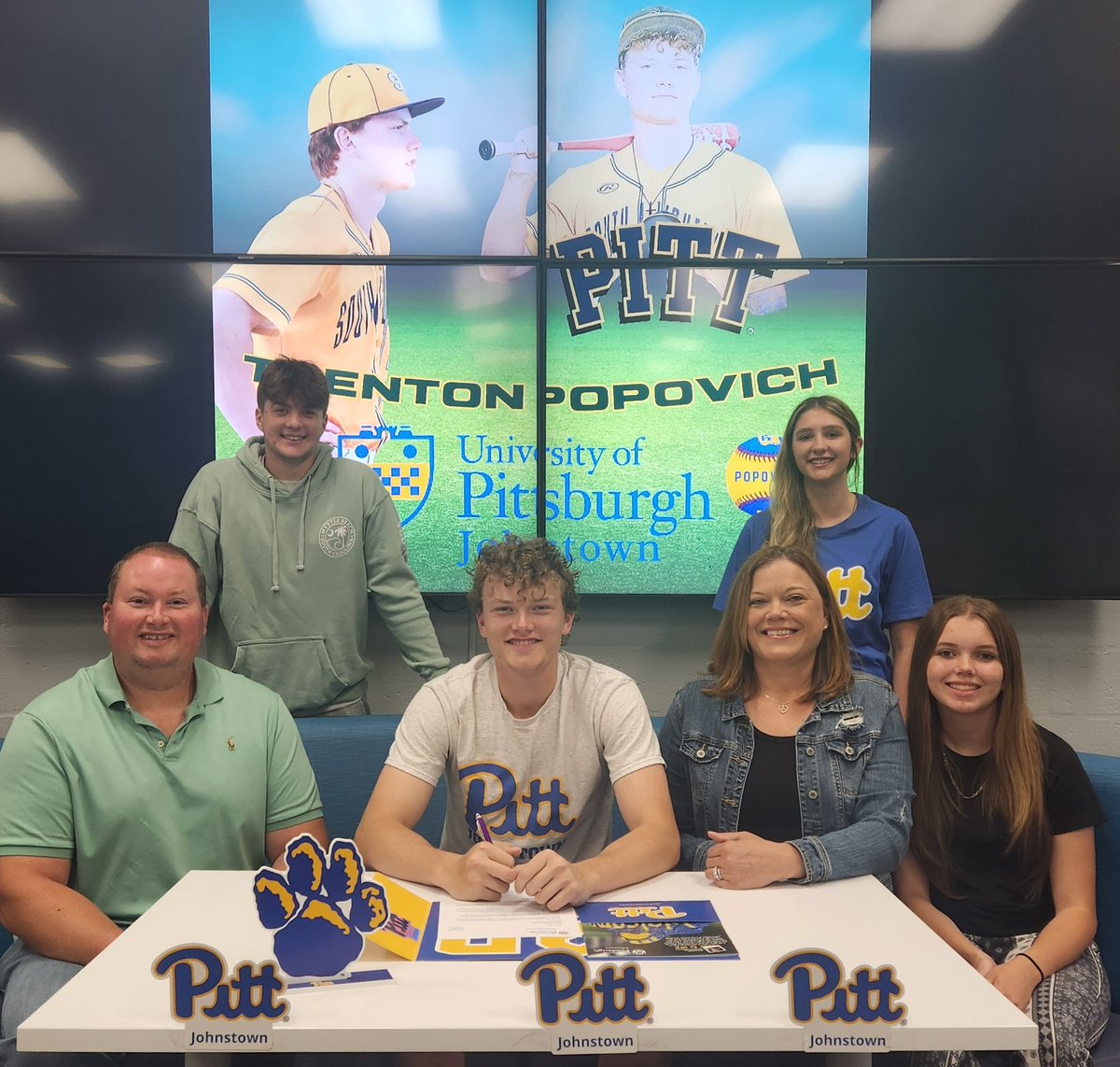 Trenton Popovich, a shining ⭐️ on & off baseball field, signed his Letter of Intent marking the beginning of an exciting new chapter in his academic & athletic journey at @PittJohnstown. Trenton's 🔥 for baseball was ignited at age 8 by watching @andrewmccutchen of @Pirates