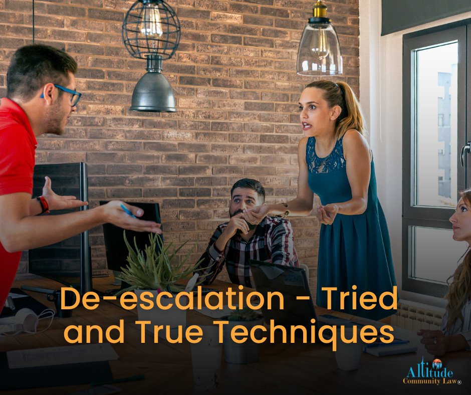 Everyone, especially in the HOA industry, should learn the art of de-escalation. Check out Jeremy Fletcher’s latest blog post for tips and tricks! altitude.law/de-escalation-…
 
#HOALaw #HOAManager #ColoradoHOA #HOAEducation #MentalHealthAwarenessMonth2024 #MentalHealthAwareness