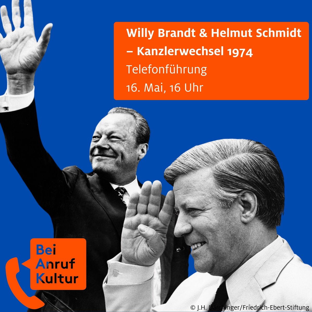 Am 6. Mai 1974 trat Willy Brandt als Bundeskanzler zurück. Helmut Schmidt wurde am 16. Mai zu seinem Nachfolger gewählt. Zum 50. Jahrestag lädt #BeiAnrufKultur zu einer Sonderführung aus dem Willy-Brandt-Haus Lübeck und der @BKHS_Stiftung ein. Buchen unter beianrufkultur.de