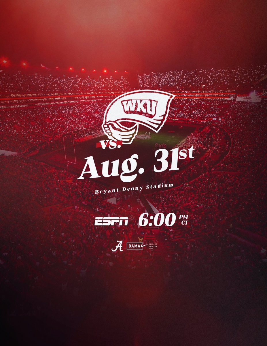 Home Opener in Bryant-Denny! 🙌 🗓️ Aug. 31st - 6:00pm ct #RollTide