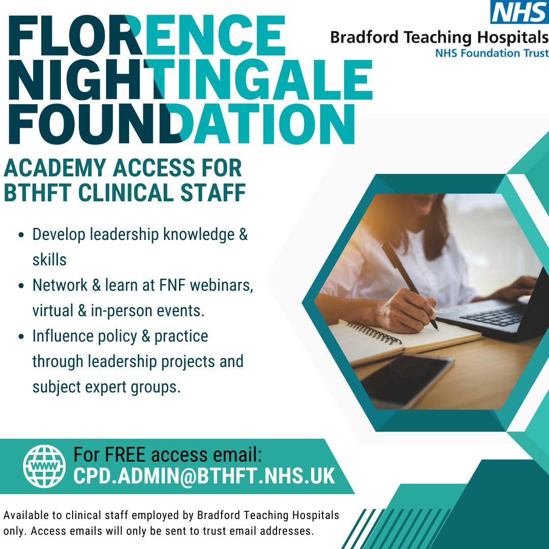 We are pleased to announce, BTHFT staff can now access the Florence Nightingale Foundation Academy members area. Please email CPD.Admin@bthft.nhs.uk from your trust email for access info. *Only available to @BTHFT staff.