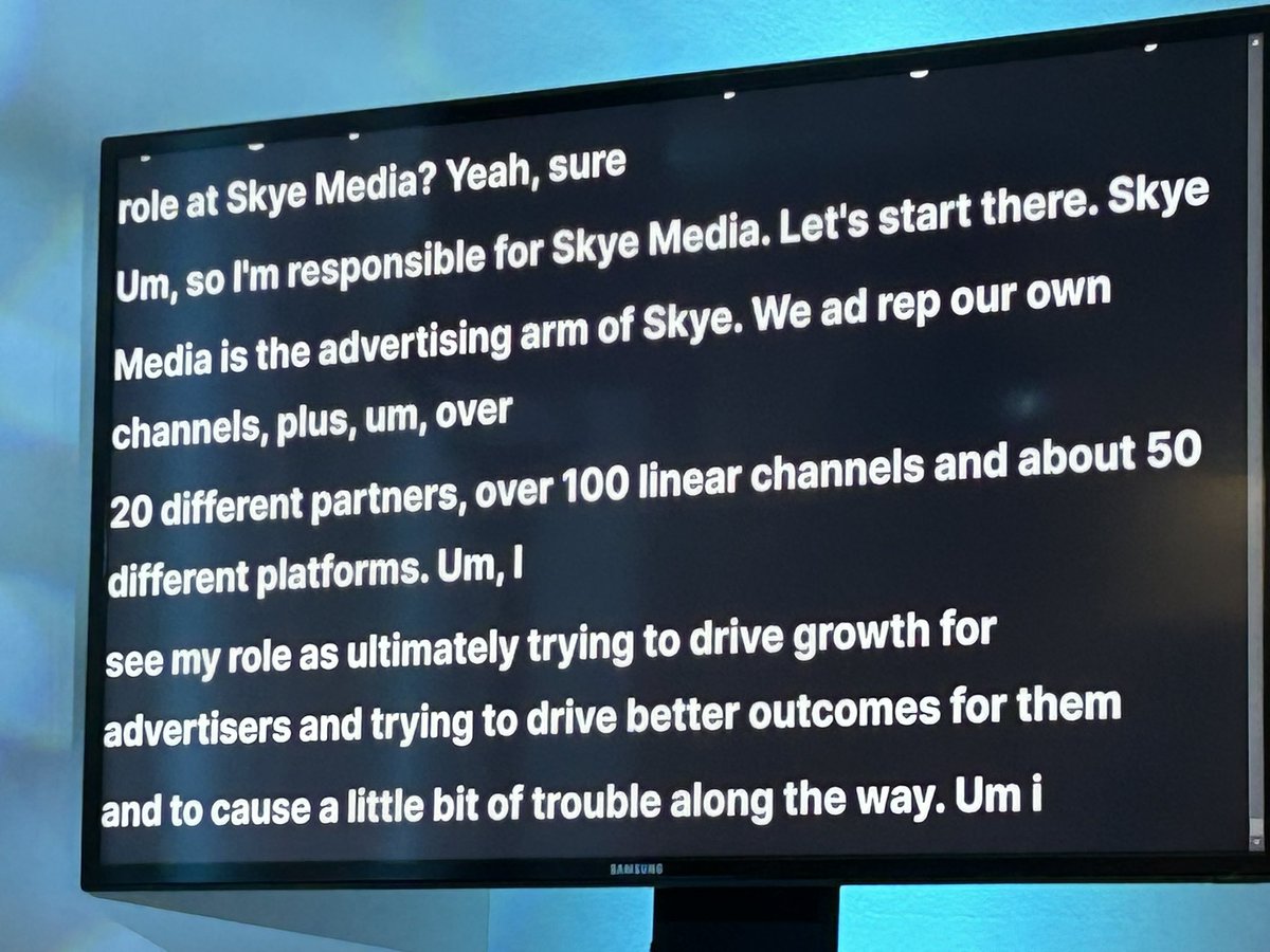 prchief's tweet image. I’m sure Dan Cohen and the wonderful people @SkyMediaUK have a bigger footprint for their channels than just the small Scottish island suggested by the real-time transcriber AI . 
@advertisingweek