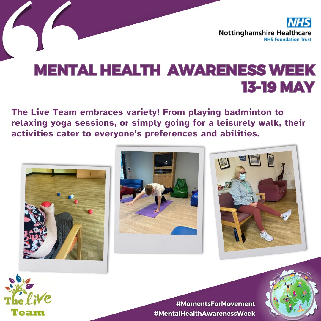 It’s all about mixing it up when we move for our mental health. @TheLiveTeam_ patient activities are designed to suit everyone’s needs from badminton, a chill yoga session, or even just a stroll. #MomentsForMovement
