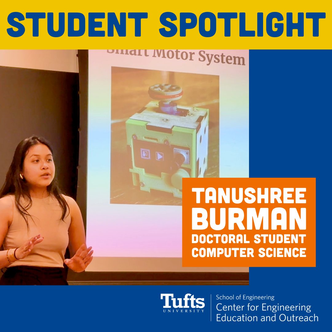 Tufts CEEO (@tuftsceeo) on Twitter photo Last week, <a href="/TuftsCS/">Tufts CS</a> PhD student Tanushree Burman gave her quals talk "Using Low-Cost Hardware to Introduce Supervised Machine Learning in an Engineering Design Workshop."
Read the abstract: loom.ly/unyFM94 Last week, <a href="/TuftsCS/">Tufts CS</a> PhD student Tanushree Burman gave her quals talk "Using Low-Cost Hardware to Introduce Supervised Machine Learning in an Engineering Design Workshop."
Read the abstract: loom.ly/unyFM94