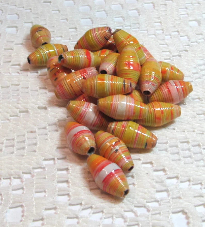 Paper Beads, Loose Handmade, Jewelry Making Supplies, Barrel, Alcohol Inks Yellow and Orange etsy.me/3JYYzOT via @Etsy #uniquebeads #paperbeads #handmadebeads #craftingbeads #jewelrymakingbeads