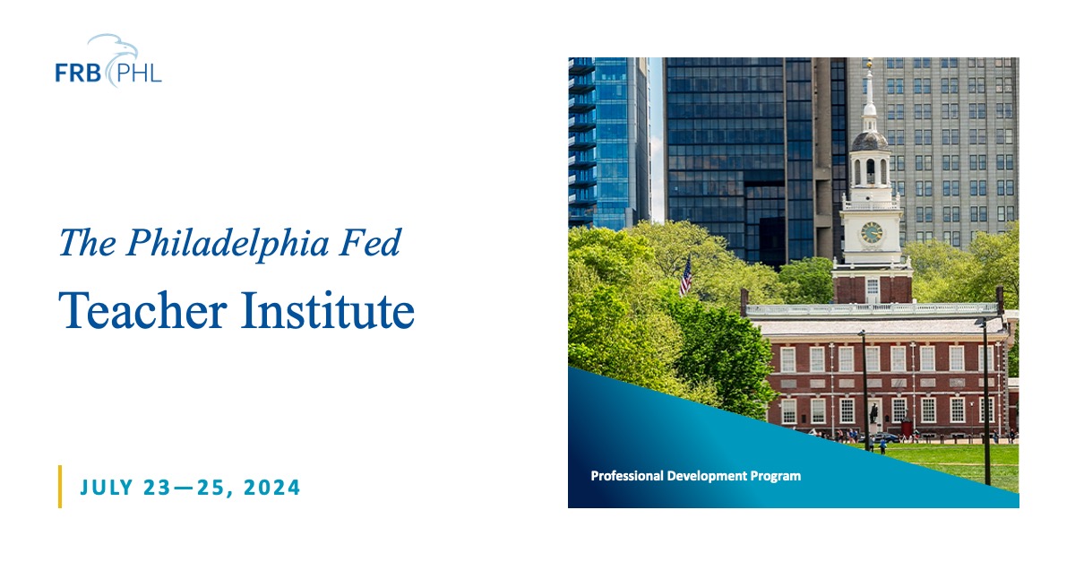 The Philadelphia Fed Teacher Institute is a 3-day professional development program that helps educators teach students in grades K–12 about money, decision-making, markets, trade, and the Federal Reserve. Learn more. bit.ly/3ybmVCm