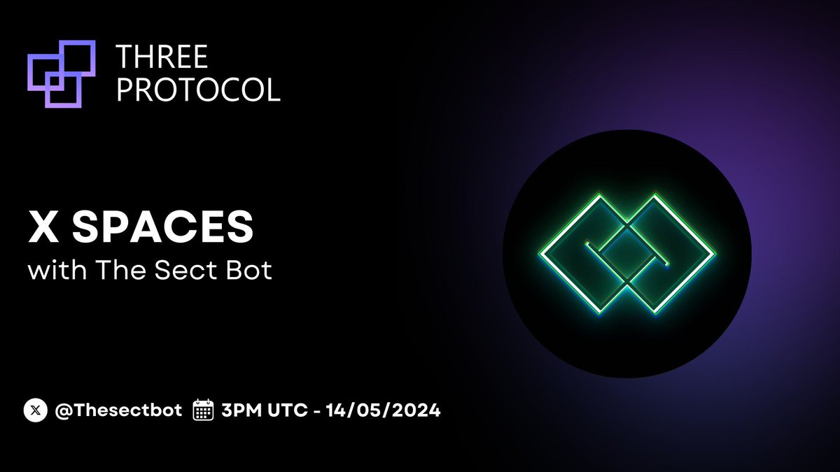 🟪 AMA announcement! @thesectbot is hosting Three Protocol for an AMA in 50 minutes! The topics are: 🟪 $THREE and staking 🟪 What is to come? 🟪 Crypto regulatory news Set a reminder: x.com/i/spaces/1rmxP… See you soon!