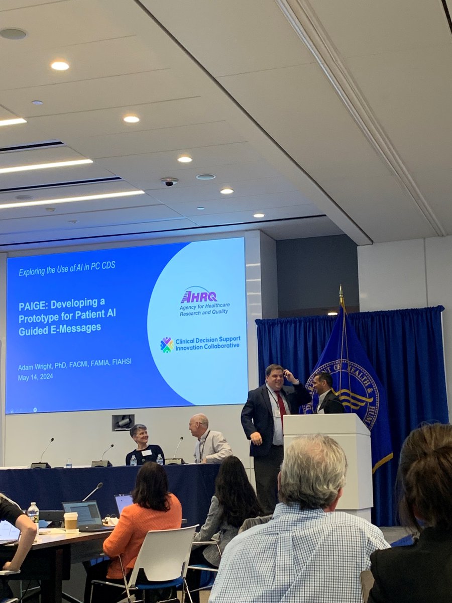 @adamatw & @AzizBoxwala are discussing two apps at the #CDSiC annual meeting: a medication adherence app leveraging chatbot technology and large language models and an interactive AI-powered prototype system to facilitate patient and clinician communication. #PCCDS