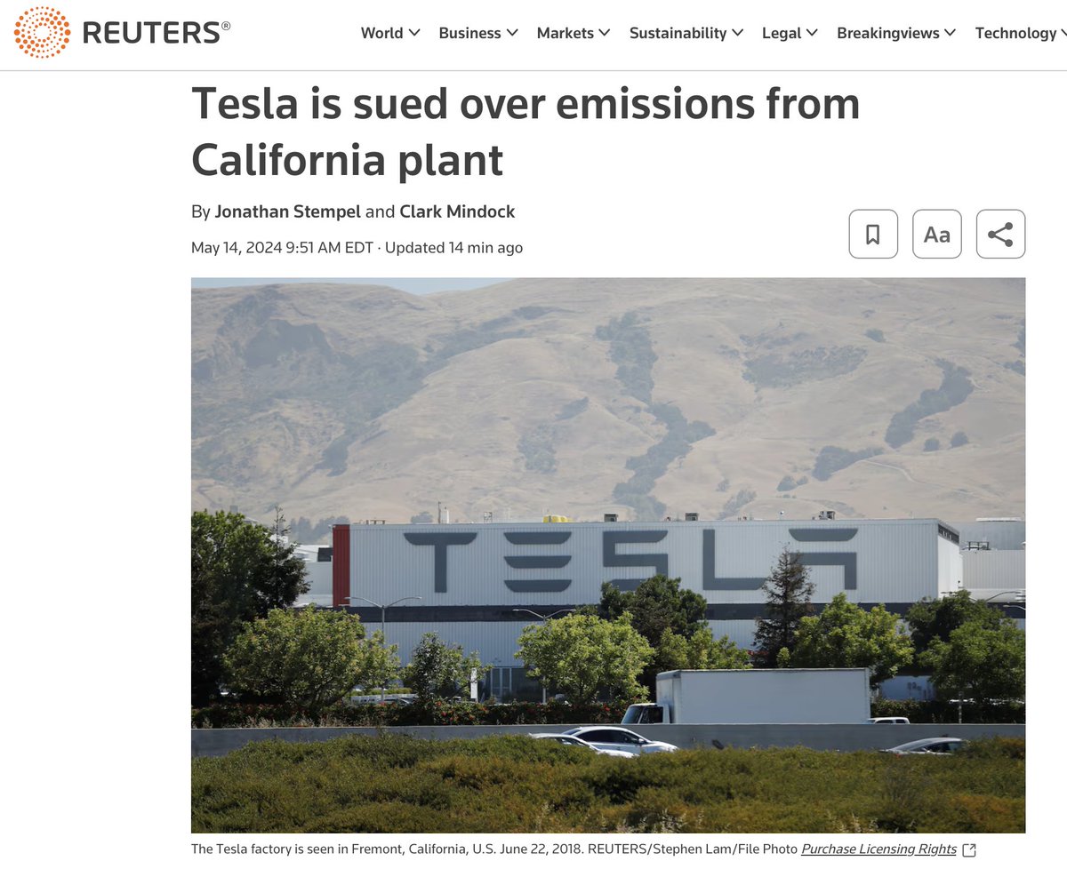 No one is being harmed or is at risk of harm from emissions from paint shop operations at the @Tesla plant in Fremont. EPA emission standards are set based on best available technology vs. science-based health standards. So violations are strictly technical and trivial vs.