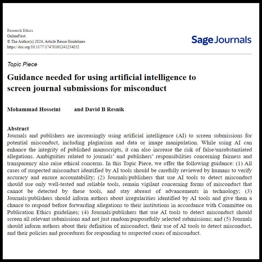 Guidance needed for using artificial intelligence to screen journal submissions for misconduct buff.ly/4dIgze3