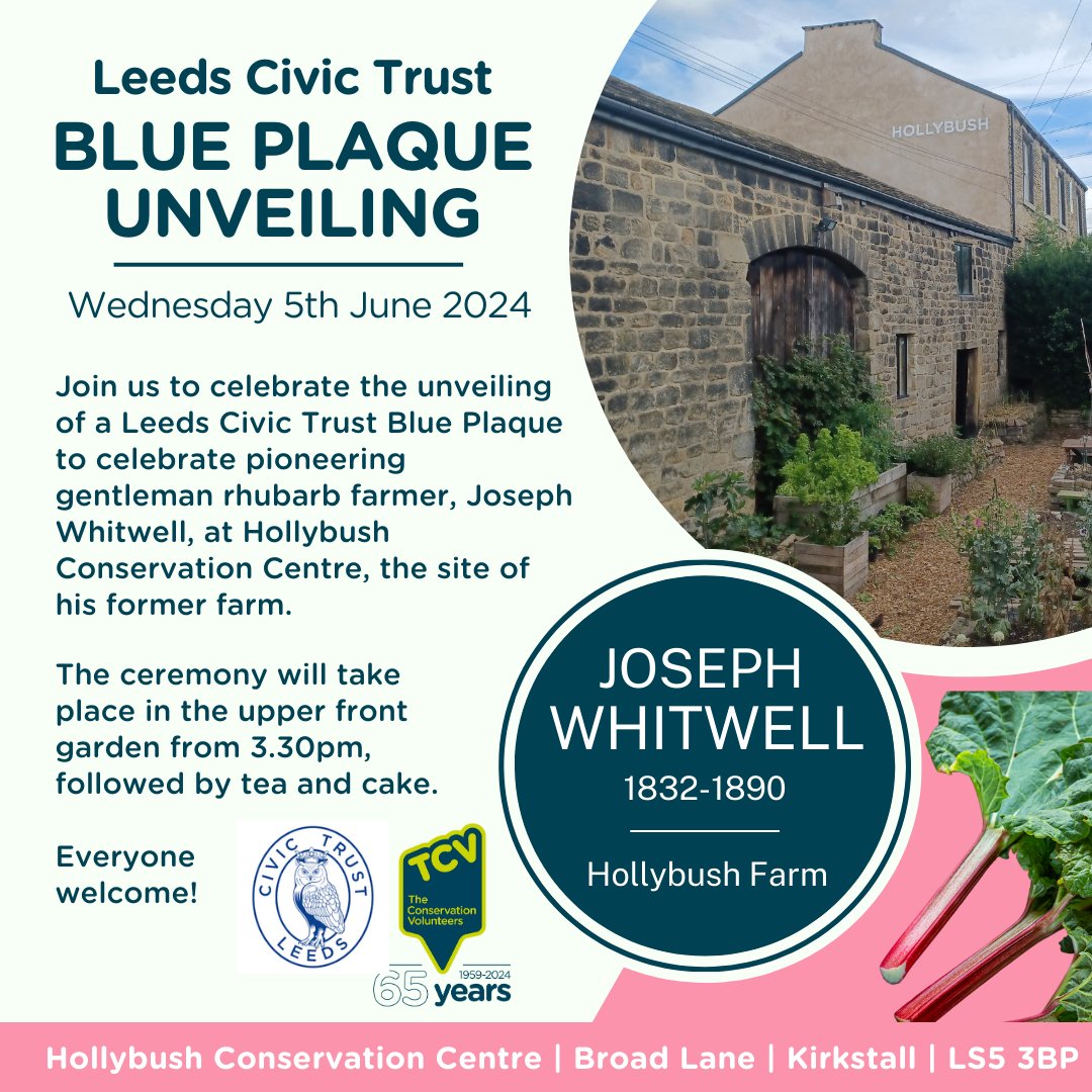 Next month we're unveiling a new @LeedsCivicTrust #blueplaque to celebrate Joseph Whitwell, who lived & worked at Hollybush Farm, pioneering the production of forced rhubarb. Join us from 3.30pm on Weds 5th June for lots of #rhubarb themed fun. #kirkstall #LS5 #localhistory