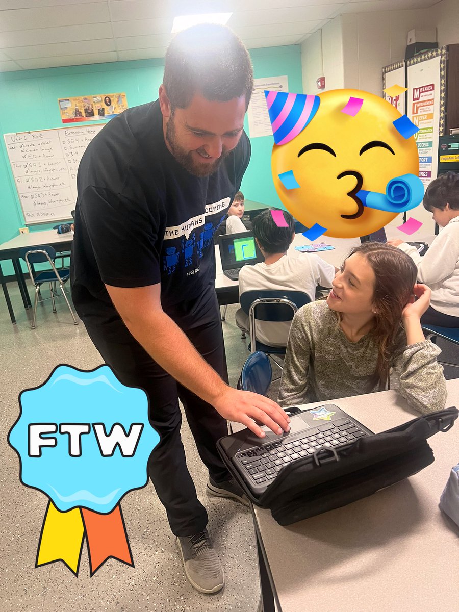 This made my day! 7th grade social studies Ss are wrapping up their inquiry projects and housing their presentations / learning journey in @wakelet - and what do I see when I walk in but none other than Mr. Doherty sporting his Wakelet T! 🥳 #wakeletwave