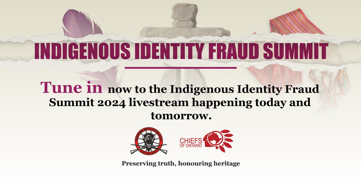 Visit youtube.com/@ManitobaMetis… to tune in now to our livestream of the Summit on Indigenous Identity Fraud, co-hosted by @ChiefsofOntario. #RedRiverMétisGovernment #IIFSummit2024