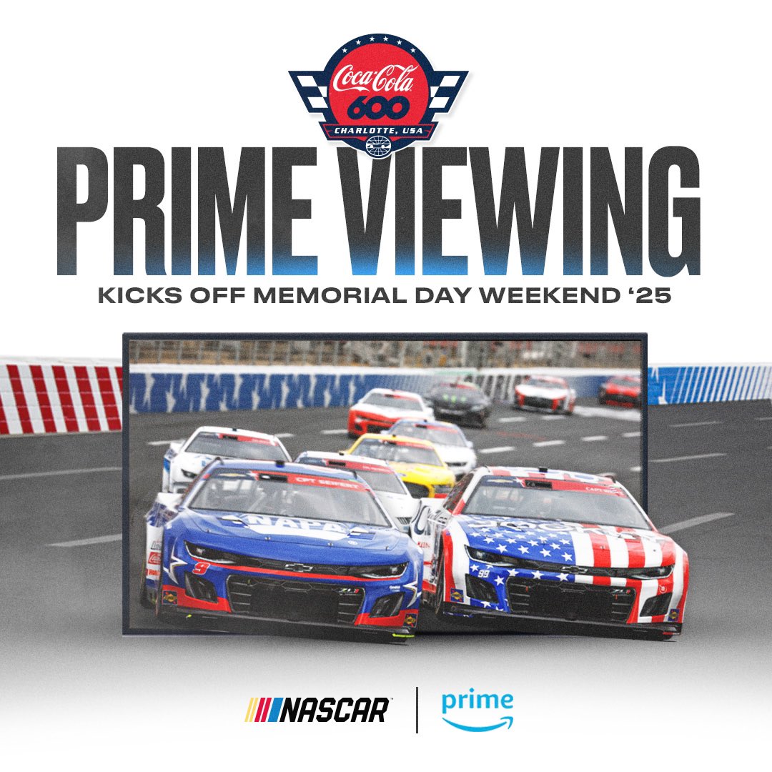 NEWS | Primetime on Prime. 📺💻 @PrimeVideo kicks off its @NASCAR coverage with the 66th Coca-Cola 600! 📰: bit.ly/600PRIME #CocaCola600 | #NASCAR