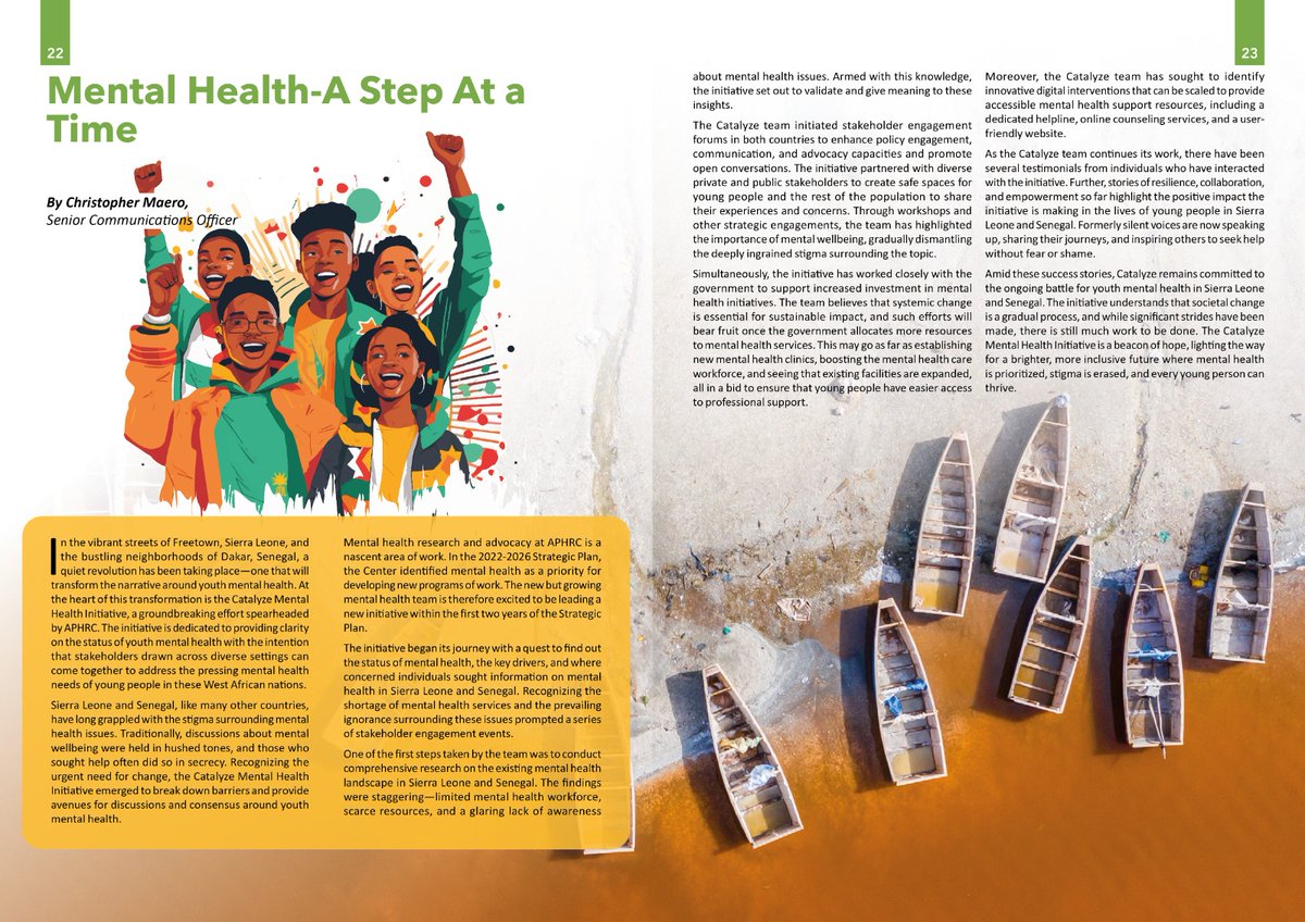 Recognizing the urgent need for change, the Catalyze Mental Health Initiative emerged to break down barriers and provide avenues for discussions and consensus around youth mental health. Read more about their work in 🇸🇳 and 🇸🇱 on page 22 buff.ly/48VFUNS. #WeAreAfrica