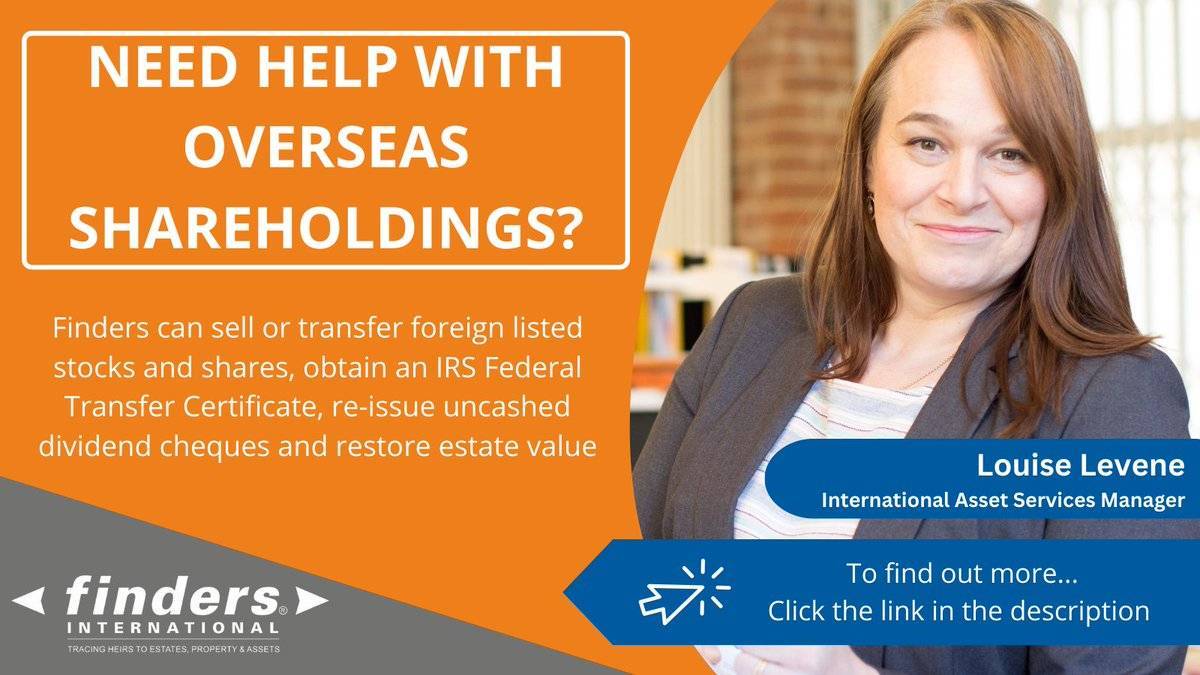 Need help with selling overseas shareholdings? 👉🏽 ow.ly/Ifks50PHmB5 We can sell or transfer foreign listed stocks and shares, obtain an IRS Federal Transfer Certificate, re-issue uncashed dividend cheques and restore estate value.