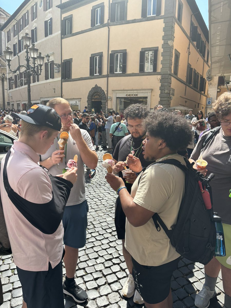 AmFootballWorld's tweet photo. The North Park University Vikings have arrived in Italy beginning their week-plus of adventure in Rome viewing the classic landmarks including the Roman Coliseum - and demonstrating the ability to be 'fast and smart learners' jumping into gelato morning #1 @NPUFootball https://t.co/GHkhrEQmJY