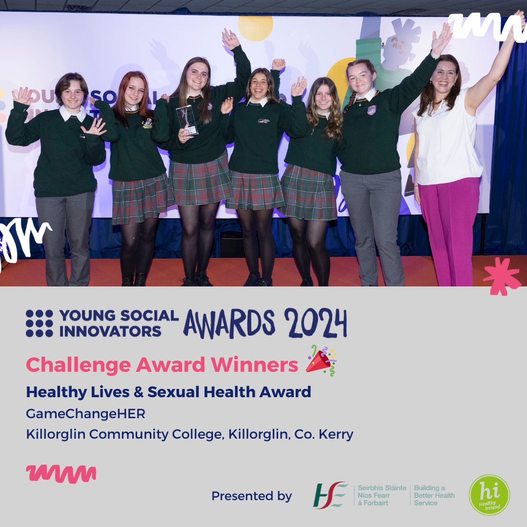 Congrats to GameChangeHER from Killorglin Community College for winning our 'Healthy Lives & Sexual Health' Award! 🏆 They empower young women by addressing period poverty, mistreatment in healthcare, and social taboos, providing tools for improved wellbeing. ✨ 💜 #YSIAwards2024