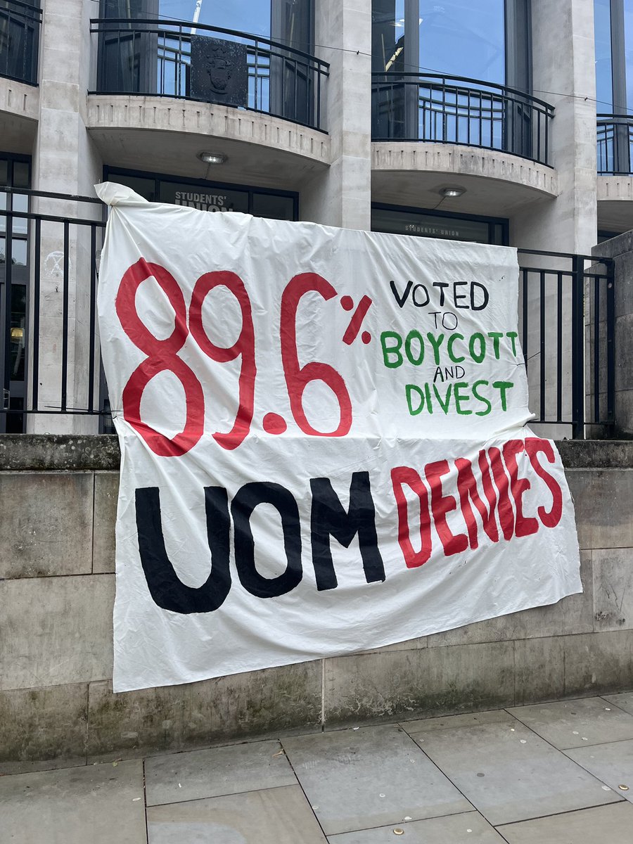 RosinaRead's tweet photo. Banner outside of UMSU regarding the recent news on the BDS motion. Piece coming soon @themancunion 

Photo credit @lexiebayness https://t.co/hiU4v3VmgJ
