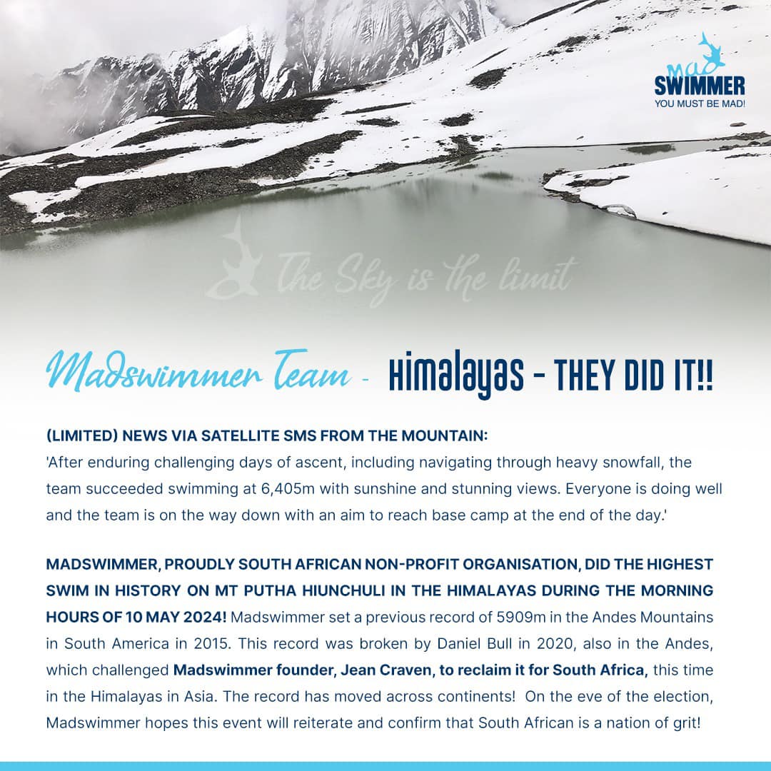 **World Record Broken: Madswimmer Team Conquers the Himalayas!** 📷 **Donate here:** [Support Madswimmer Charities] backabuddy.co.za/campaign/swimm… Every bit helps, and together, we can create waves of positive change!