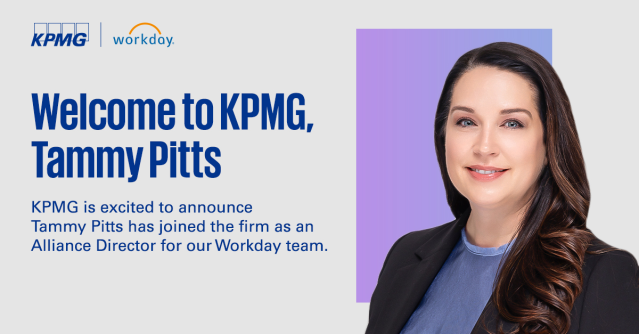 RawlsLisa's tweet image. We are pleased to welcome Tammy Pitts back to KPMG. Tammy is based out of the Silicon Valley office, joining the Workday Alliance team as an Alliance Director for the US. #KPMG #Workday #WorkdayPartner #WDAYPartner bit.ly/3QJTqxH