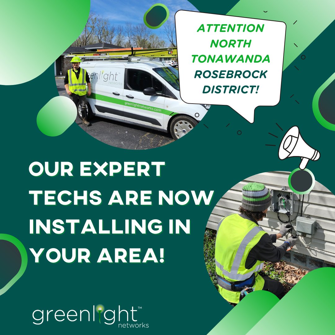 🚨 Attention North Tonawanda Rosebrock residents: Our expert technicians are now installing in your area! Haven't placed an order yet? Order here: hubs.ly/Q02x4kGV0 #GreenlightNetworks #NorthTonawandaNY #InstallingNow