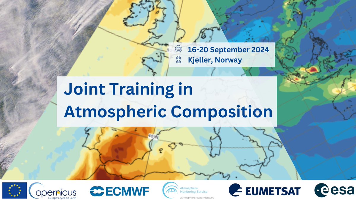 📢Save the date We are organising #training on Atmospheric Composition jointly with @ESA, @EUMETSAT, @ECMWF and CAMS. The event will be hosted by @NILU_now in Kjeller 🇳🇴 🗓️ From 16 to 20 September. Find more information about the event here: atmosphere.copernicus.eu/6th-ecmwf-cams…