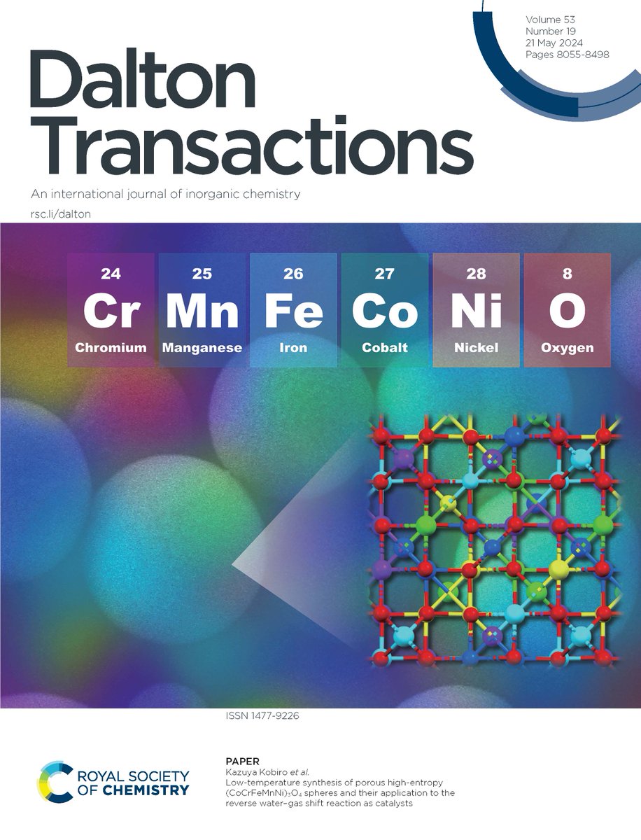 🔓On the front cover of this week's issue is #OpenAccess work by Kazuya Kobiro & co on low-temperature synthesis of porous high-entropy (CoCrFeMnNi)3O4 spheres for use as catalysts in the reverse water–gas shift reaction, read it here👇 pubs.rsc.org/en/content/art… 📍@k_u_t_official