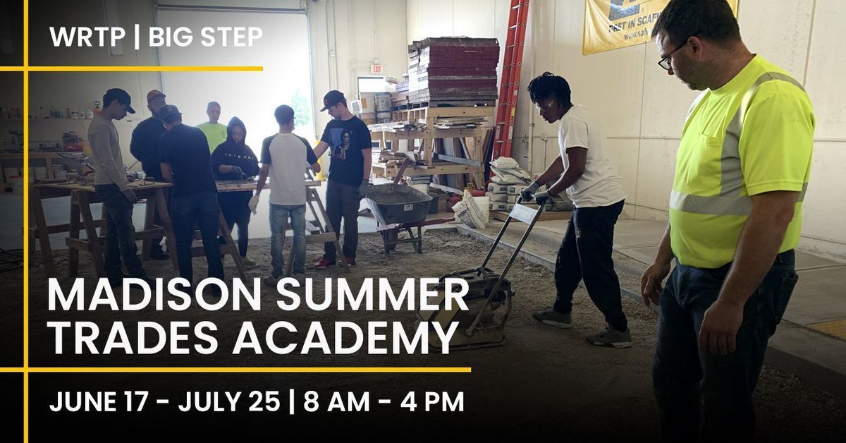 WRTP | BIG STEP and @OFSMadison are hosting the #Madison Summer #Trades Academy! 📅 June 17 - July 25 ⏰ Monday - Thursday | 8 AM - 4 PM 📍 2829 Perry St, Suite 205 Gain up to 6 weeks of #RegisteredApprentice credit 🔨 Secure your spot before June 3: 🔗 wrtp.org/event/2024-sum…