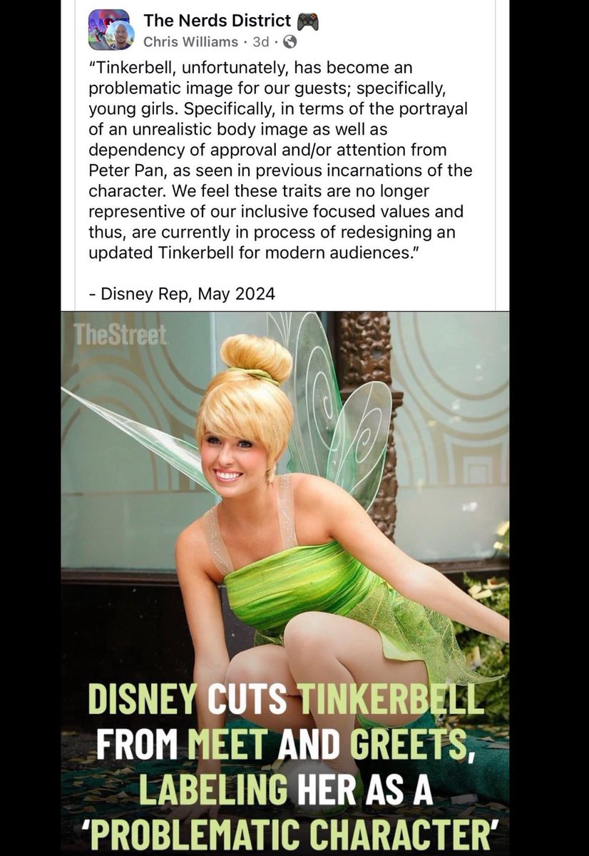 Disney: Tink you’re too skinny and women who hate themselves have decided it’s problematic. Come back when you’ve gained a few pounds. Also we’re making Peter Pan black. Tinkerbell: But I won’t be able to fly! Disney: O WELL