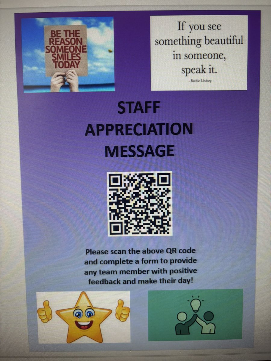 Happy to have launched my staff appreciation message QR code today to encourage staff to send positive feedback for all of the MDT to boost morale and positivity #professionalnurseadvocate #wellbeing