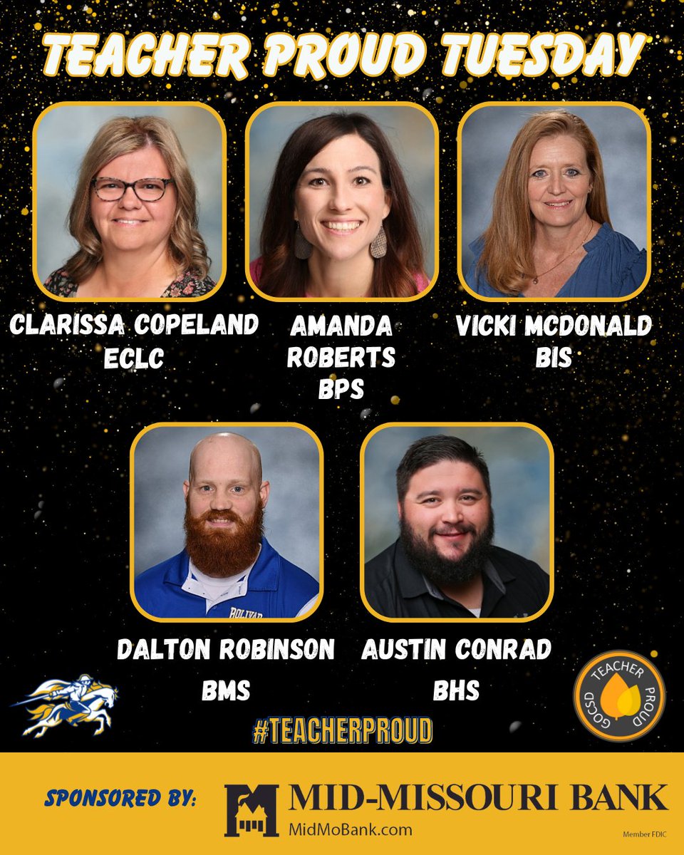 It is #TeacherProud Tuesday! These amazing teachers are making positive impacts on our students every day! #TeacherProud Tuesday is sponsored by @midmobank. #GoLiberators #GOCSD #BeTheLight