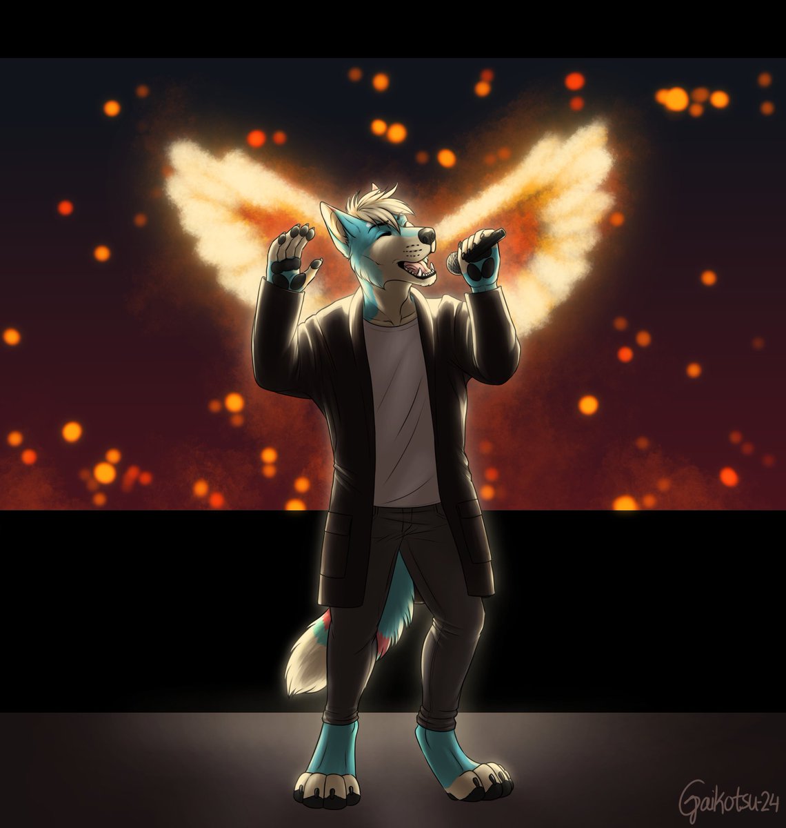 A gift commissioned for @NiphoYote featuring his spectacular performance at NordicFuzzCon Furovision song contest!