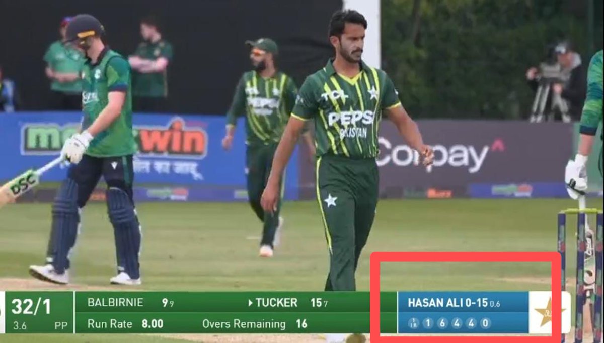 I hope it's enough to open the eyes Hassan isn't even the 10th best t20 bowler in Pakistan, but still he's part of playing 11 without any performance 😑 #PAKvIRE #IREvPAK