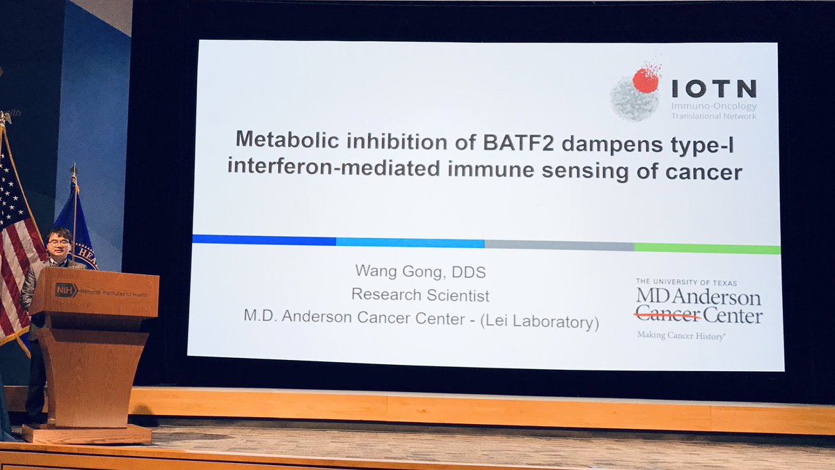 Dr. Wang Gong @MDAndersonNews is showing that the metabolic inhibition of BATF2 suppresses immune sensing of cancer. #IOTNCapstoneMeeting
